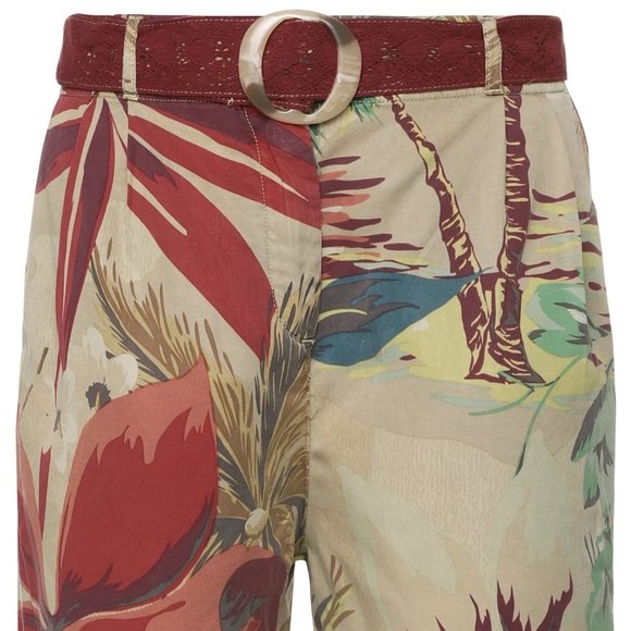 Women's Desigual Red Brown Relaxed High Waist Shorts Tropical Print Size S - Picture 4 of 16